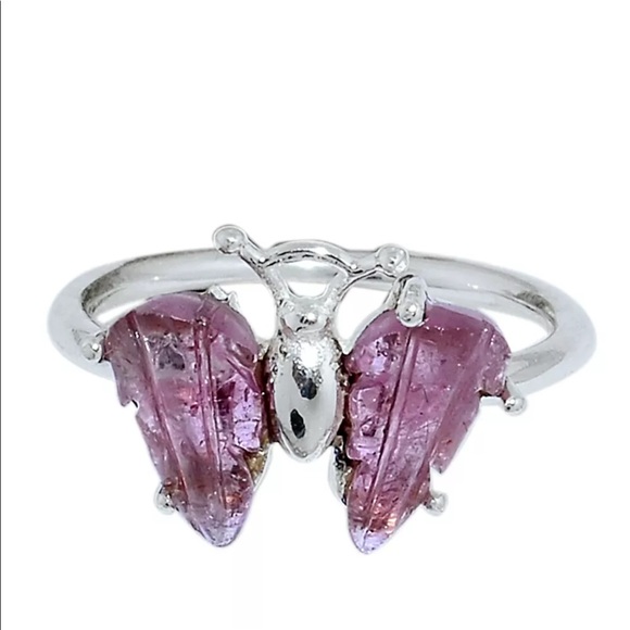 Shellys Boutique Jewelry - BOUTIQUE PINK TOURMALINE CARVED 925 SILVER RING5.5